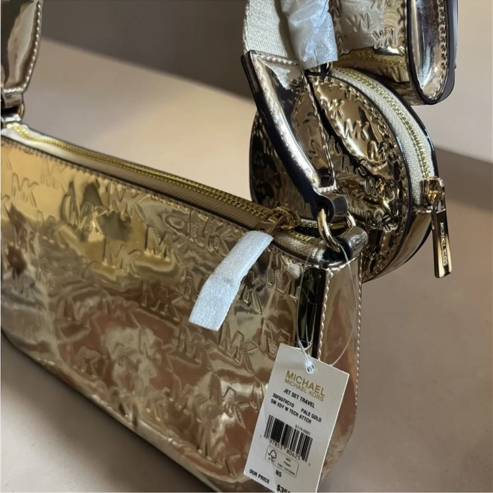 Michael Kors Metallic Gold MK Embossed Crossbody with Coin Pouch - Picture 4 of 4
